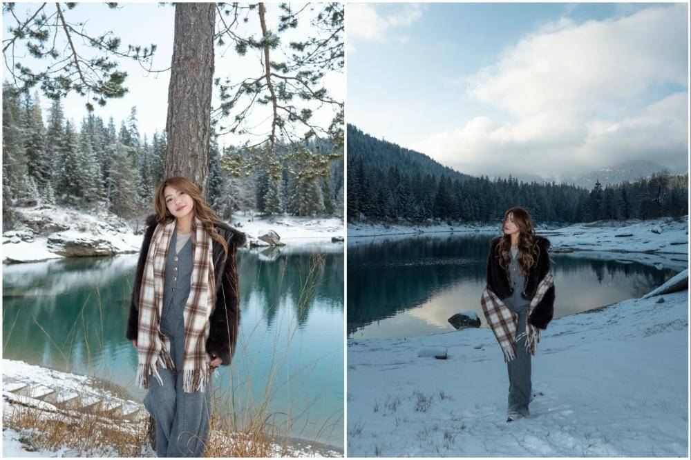 Regina Phoenix menikmati salju di Danau Caumasee.