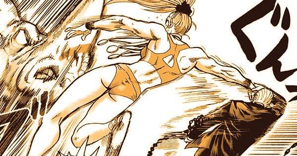 Needle Star menarik Mizuki dari tandukan Rhino Wrestler - One Punch Man