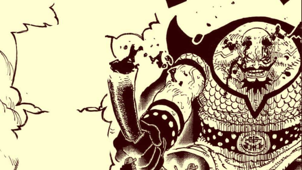 Raja Harald mematahkan tanduk.(Dok. Shueisha, Eiichiro Oda/One Piece)