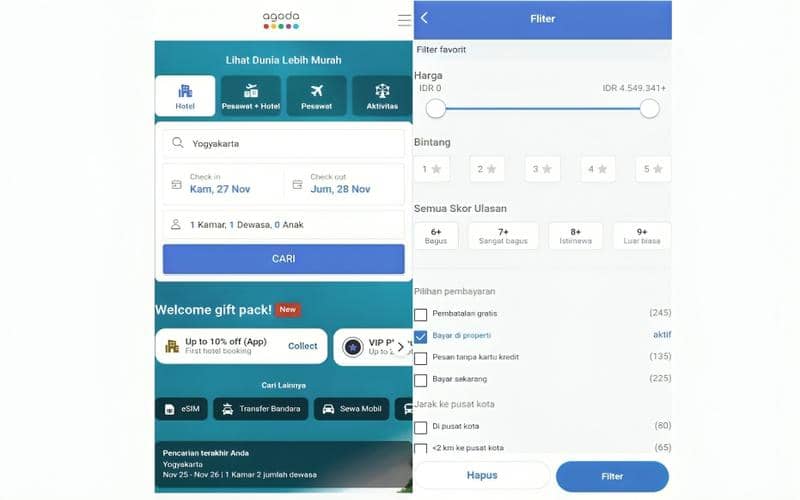 cara booking hotel di Agoda dengan fitur bayar di tempat