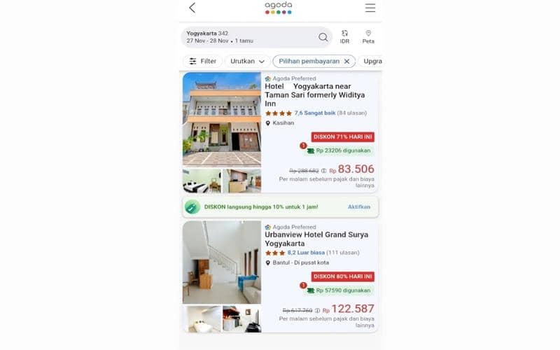 cara booking hotel di Agoda dengan fitur bayar di tempat
