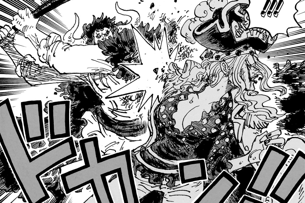 Kaido menyerang Linlin dari belakang.