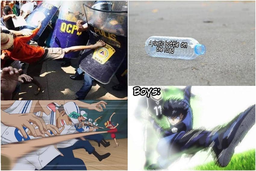 kolase meme anime tentang tendangan