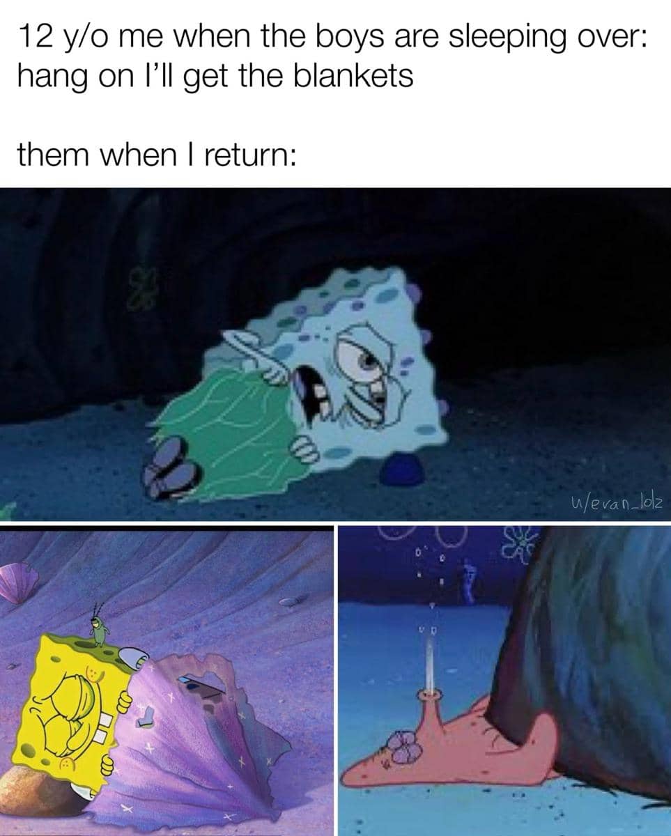 meme SpongeBob tentang selimut