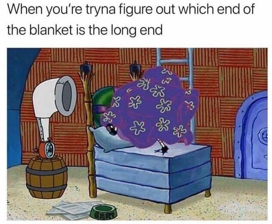 meme SpongeBob tentang selimut