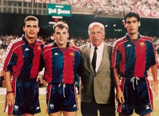 potret Pep Guardiola (paling kanan) saat masih jadi pemain Barcelona