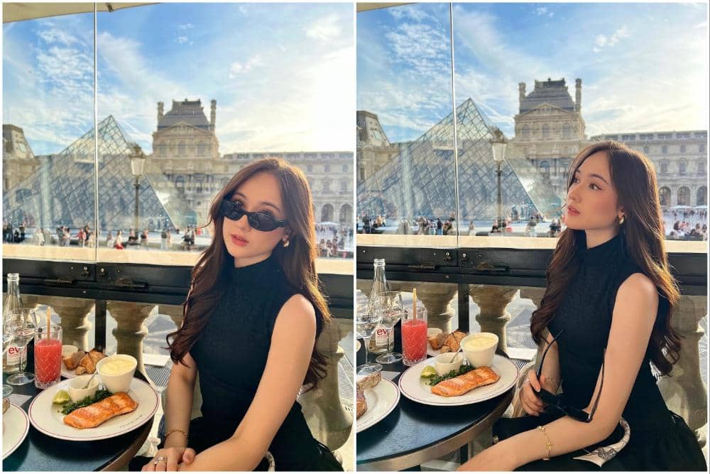 Laura Moane menikmati makan siang di Musée du Louvre.
