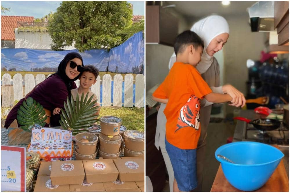 Paula Verhoeven dampingi Kiano di acara skole market day