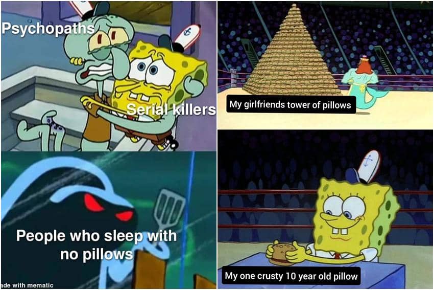 kolase meme SpongeBob tentang bantal