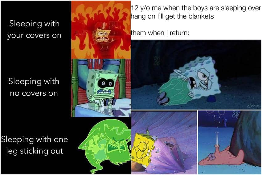 kolase meme SpongeBob tentang selimut