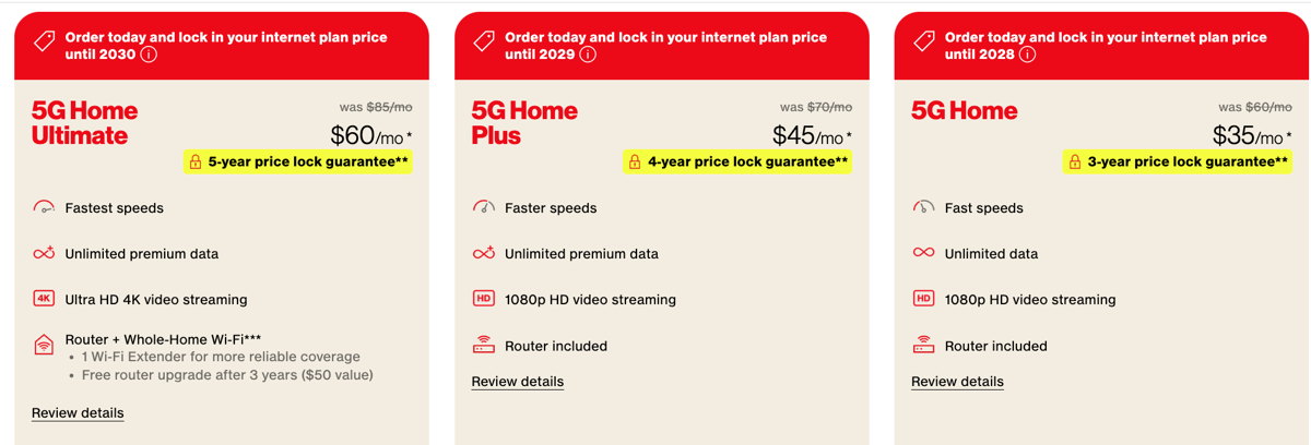 daftar harga paket internet Verizon 5G Home