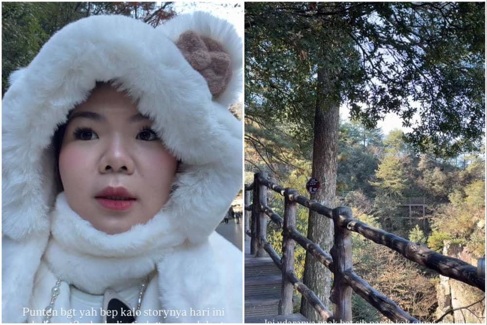 Shani Amelia berwisata ke Gunung Tianzi di China.