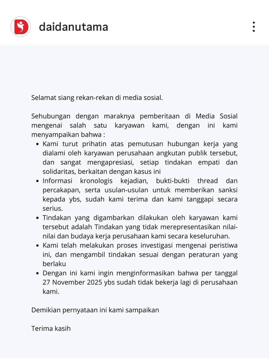 Surat klarifikasi daidanutama/Instagram@daidanutamapialangasuransi 