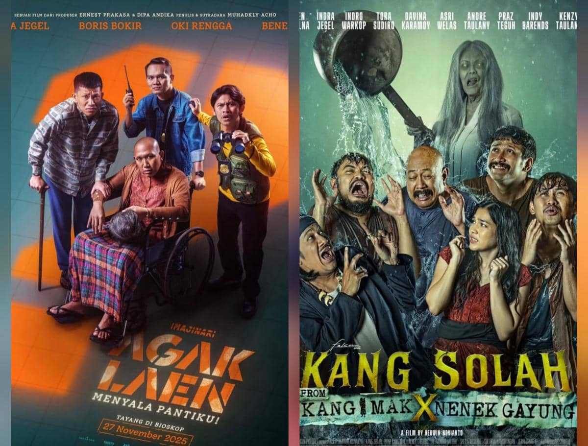 Poster film Agak Laen: Menyala Pantiku! dan poster film Kang Solah: From Kang Mak x Nenek Gayung 