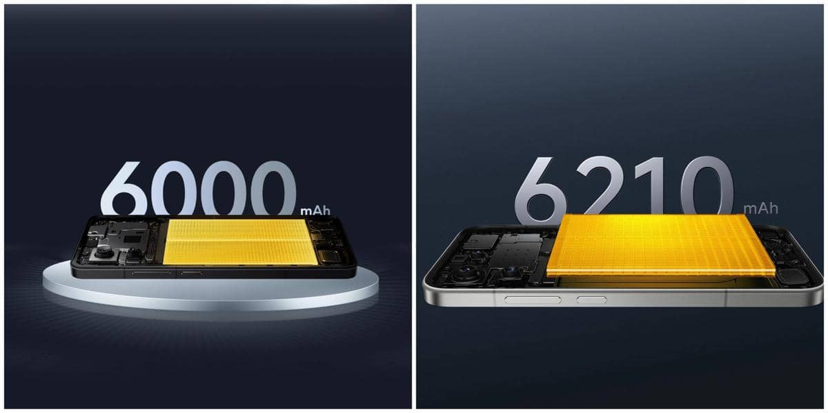 ilustrasi kapasitas baterai POCO F7 Pro (kiri) dan POCO F8 Pro (kanan) 