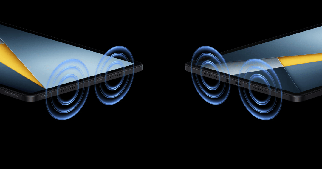 POCO Pad M1 dibekali empat speaker yang ditempatkan simetris