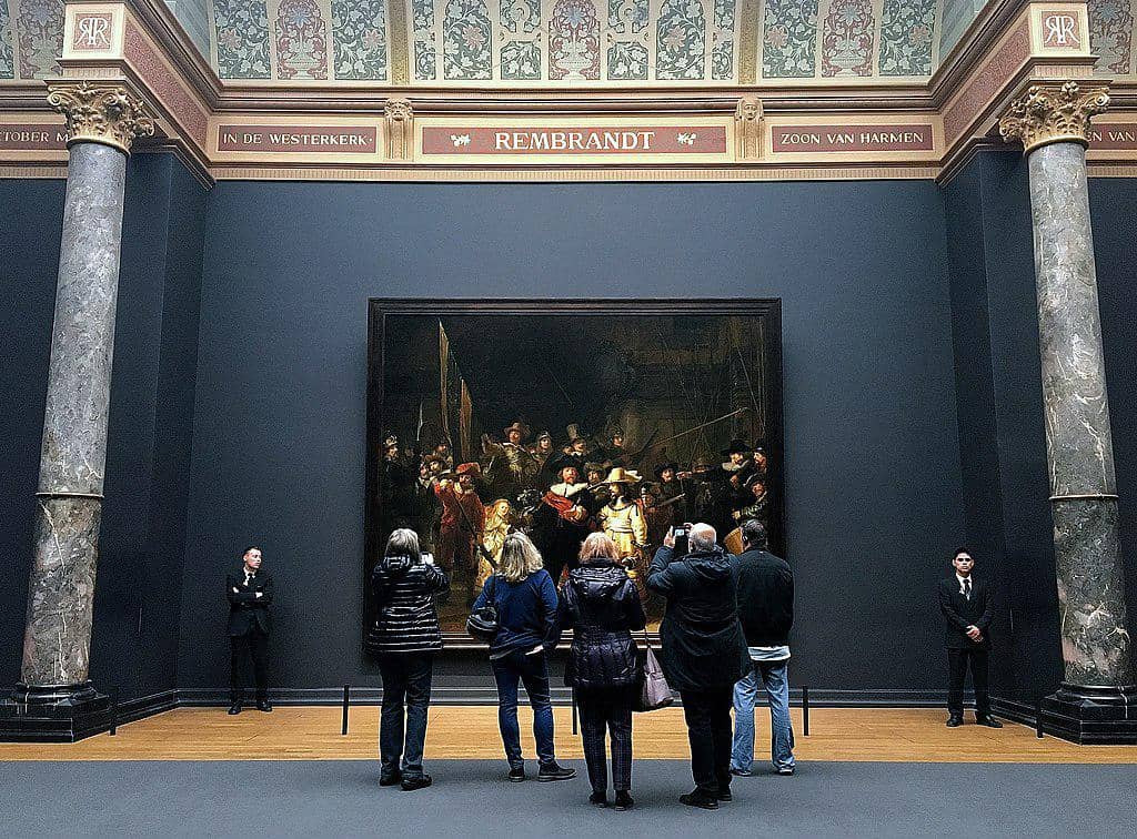 Lukisan terkenal karya Rembrandt Harmenszoon van Rijn yang berjudul "De Nachtwacht" (The Night Watch), yang dipamerkan di Rijksmuseum, Amsterdam, Belanda