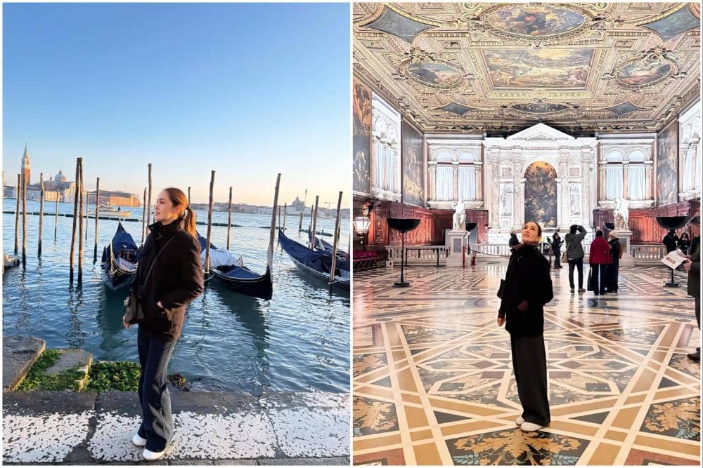 Cathy Sharon menikmati jalan-jalan di Venesia.