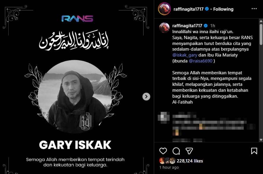 Artis Sampaikan Belasungkawa atas Meninggalnya Gary Iskak (instagram.com/raffinagita1717)