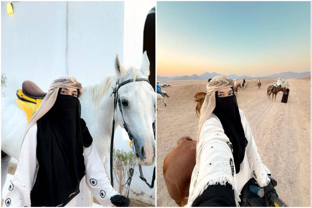 Anisa Rahma berkuda saat di Madinah.