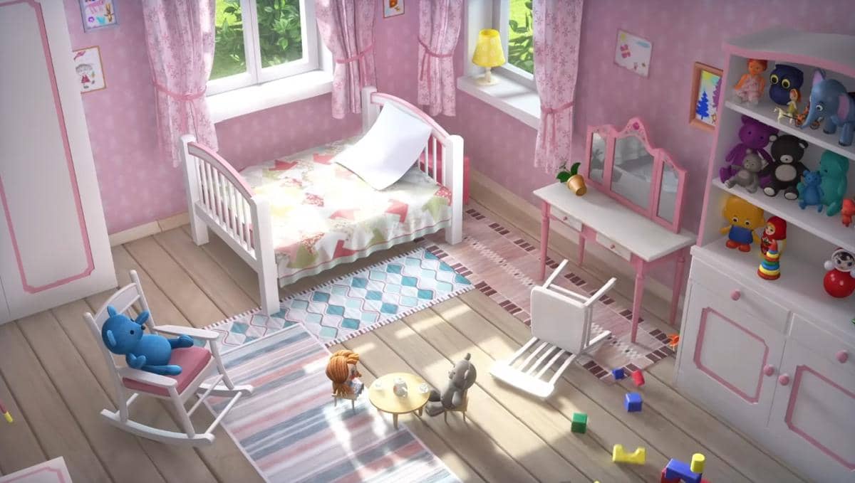 dinding kamar Masha dicat warna pink pastel sehingga terlihat cerah dan ceria