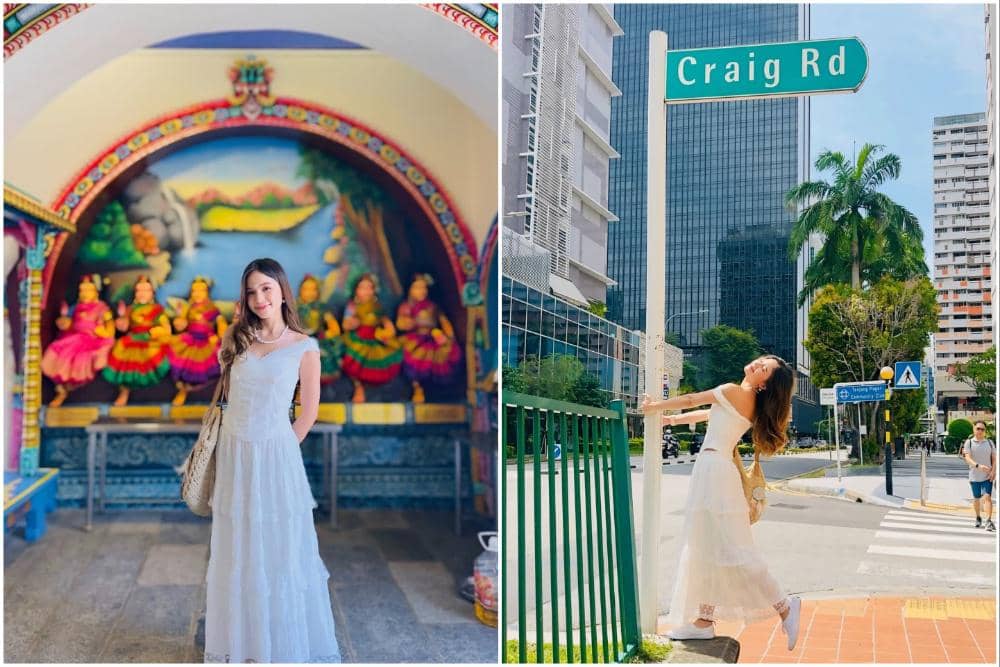 Bella Graceva jalan-jalan di Chinatown, Singapura.