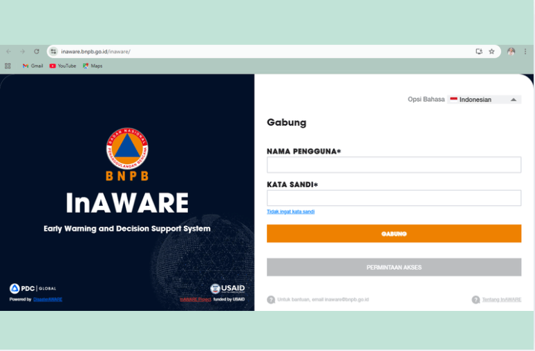 tampilan halaman website InAWARE