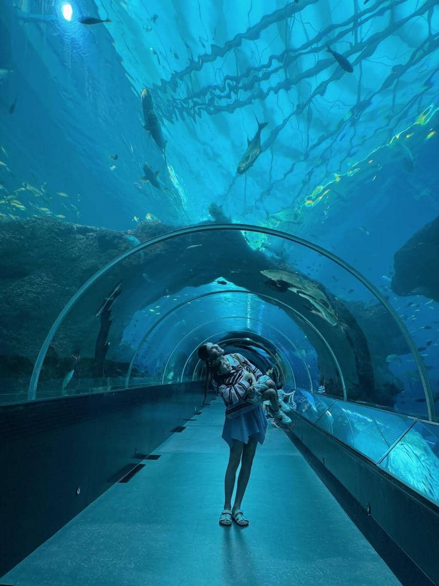 Mikaila Patritz ajak Evola ke Singapore Oceanarium.