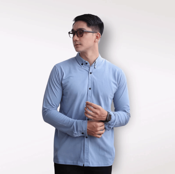 ALJOSA Kemeja Pria Polos Soft Blue Lengan Panjang