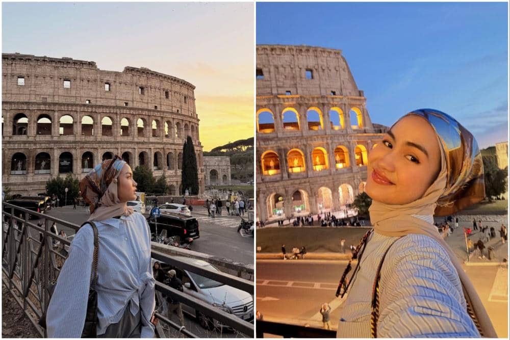 Xaviera Putri jalan-jalan di Koloseum.