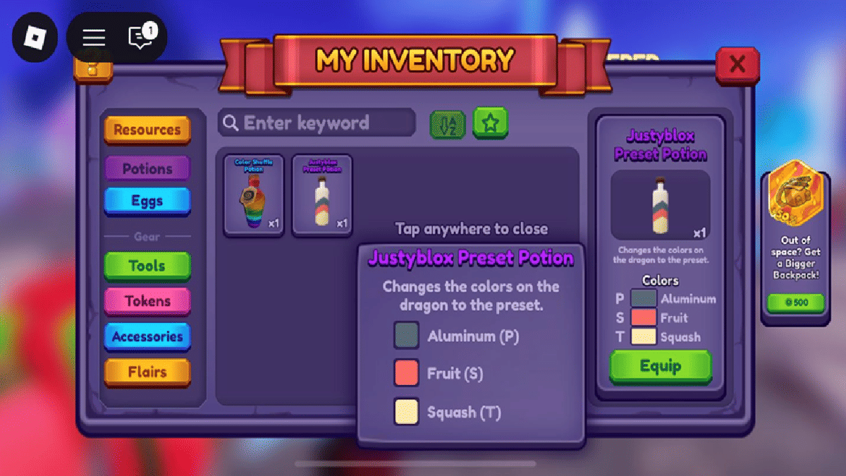 item Potions di Dragon's Adventure