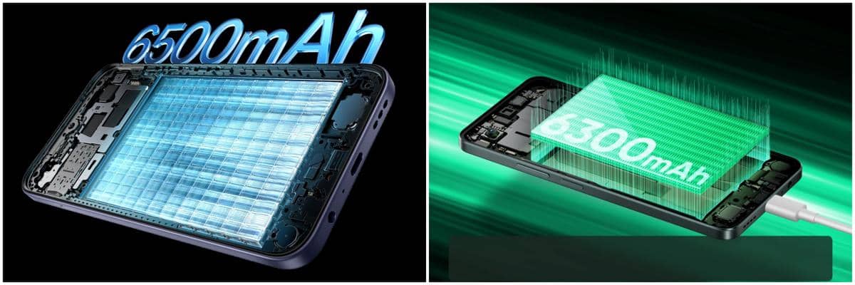 ilustrasi kapasitas baterai OPPO A6x (kiri) | ilustrasi kapasitas baterai  realme P3 Lite (kanan)