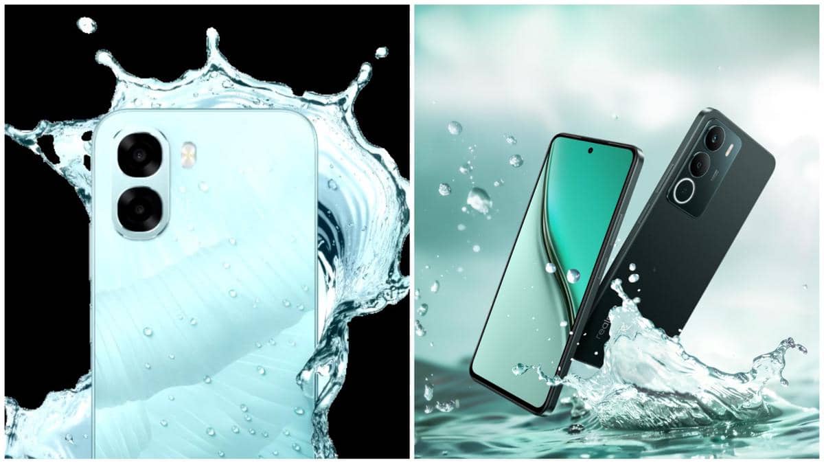 ilustrasi OPPO A6x yang tahan debu dan air (kiri) | ilustrasi realme P3 Lite yang tahan debu dan air (kanan)