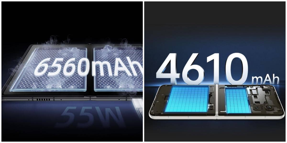 ilustrasi kapasitas baterai ZTE nubia Fold (kiri) dan ZTE nubia Flip3 (kanan)
