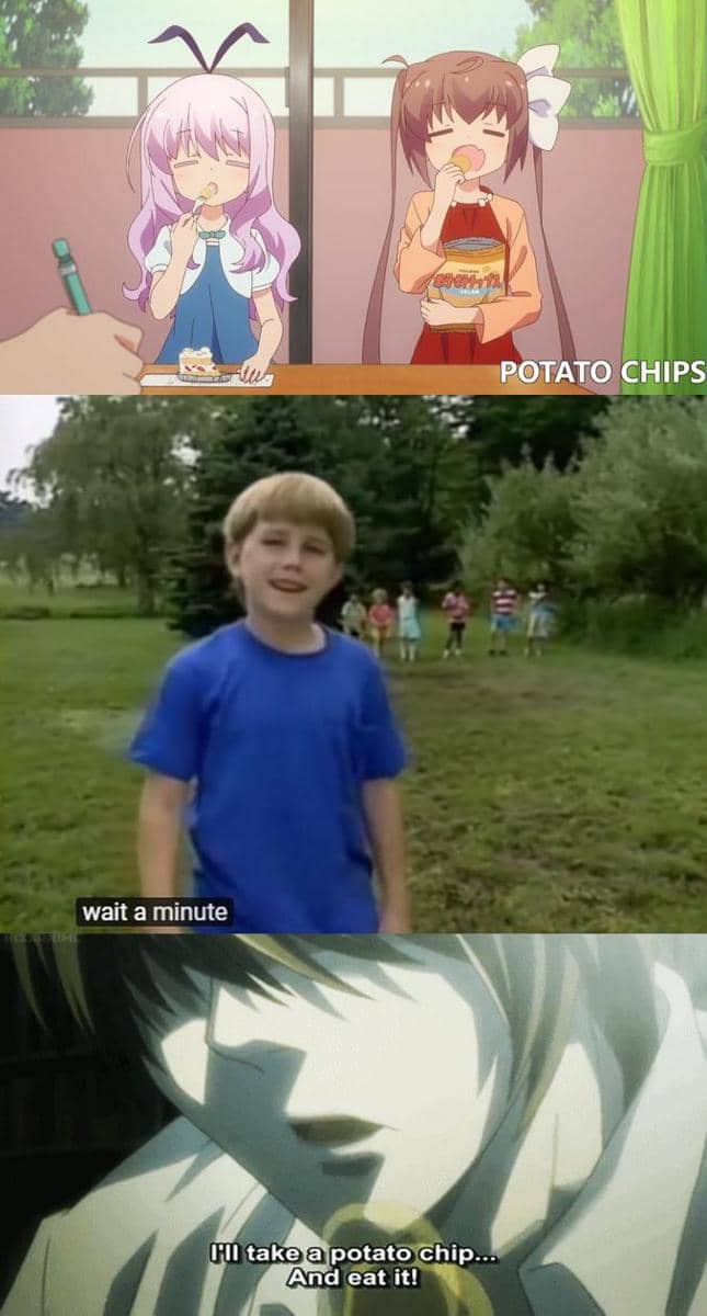 meme anime tentang keripik kentang