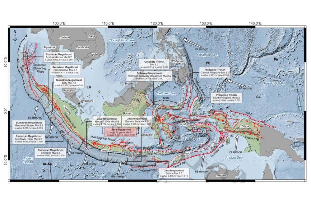 Daftar 14 zona megathrust di Indonesia
