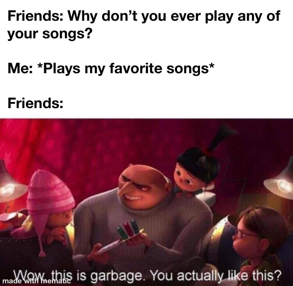 meme kartun tentang dengar lagu