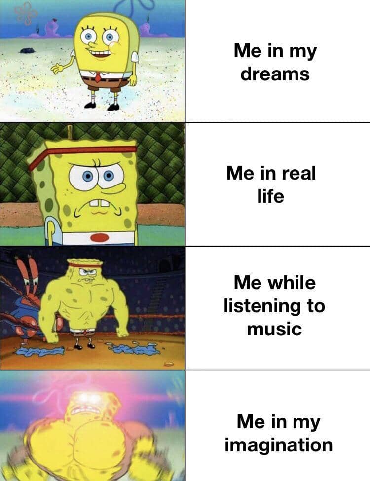 meme kartun tentang dengar lagu