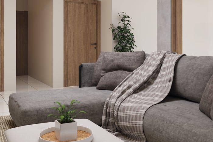 Ruang tamu modern minimalis dengan sofa nyaman