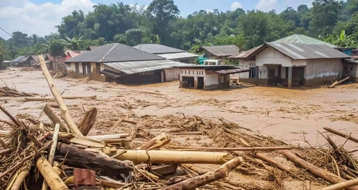 Banjir dan longsor di Sumatra Utara yang menyebabkan kerusakan rumah dan akses jalan warga.