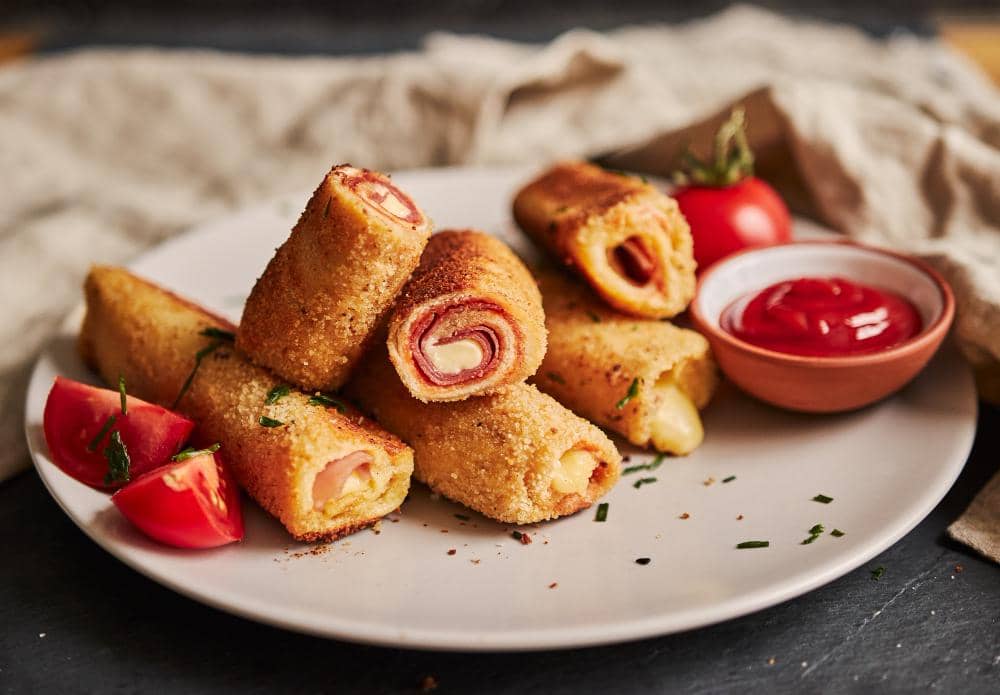 ilustrasi roll bread ham and cheese