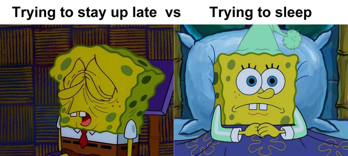 meme SpongeBob tentang bergadang