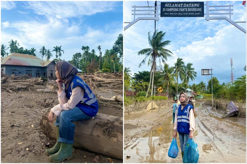 Regina Phoenix jadi relawan bencana di Pidie Jaya.