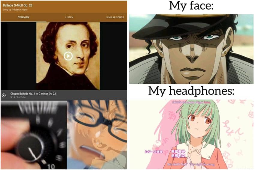 kolase meme anime tentang dengar musik