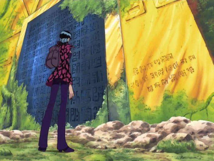 Robin membaca Poneglyph di Skypiea