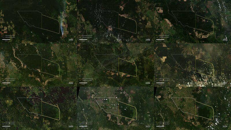 citra satelit NASA terhadap wilayah Taman Nasional Tesso Nilo dari tahun ke tahun