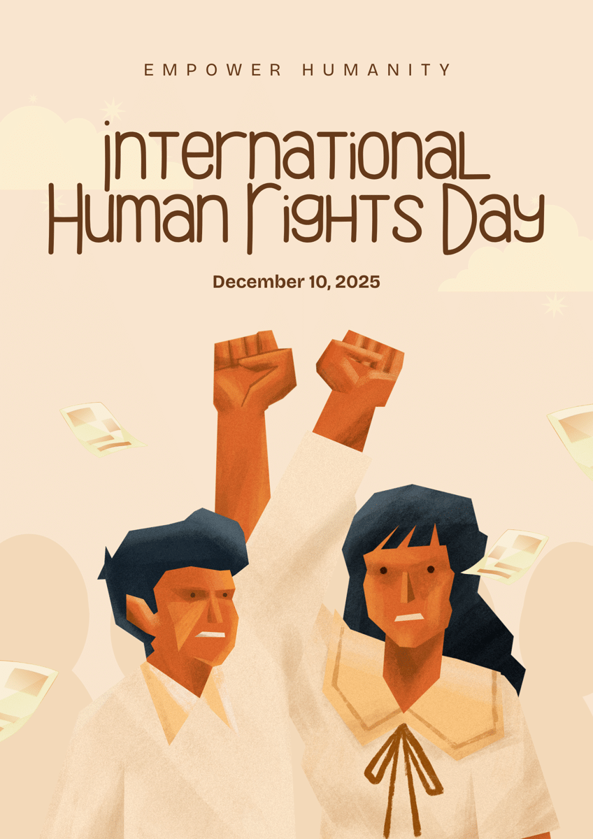 Cream Brown Textured Illustrative International Human Right Day Poster A3