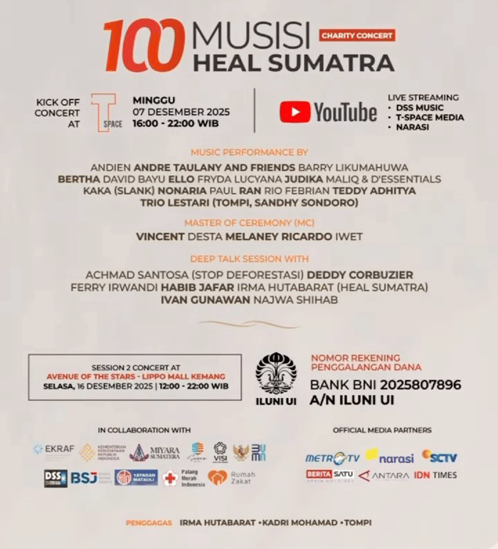 poster acara 100 Musisi Heal Sumatra