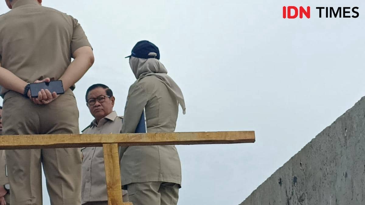 Pramono Anung meninjau tanggul di Muara Baru
