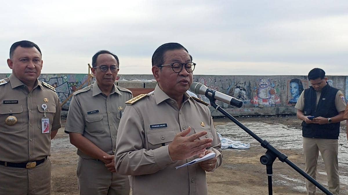 Pramono Anung meninjau tanggul di Muara Baru